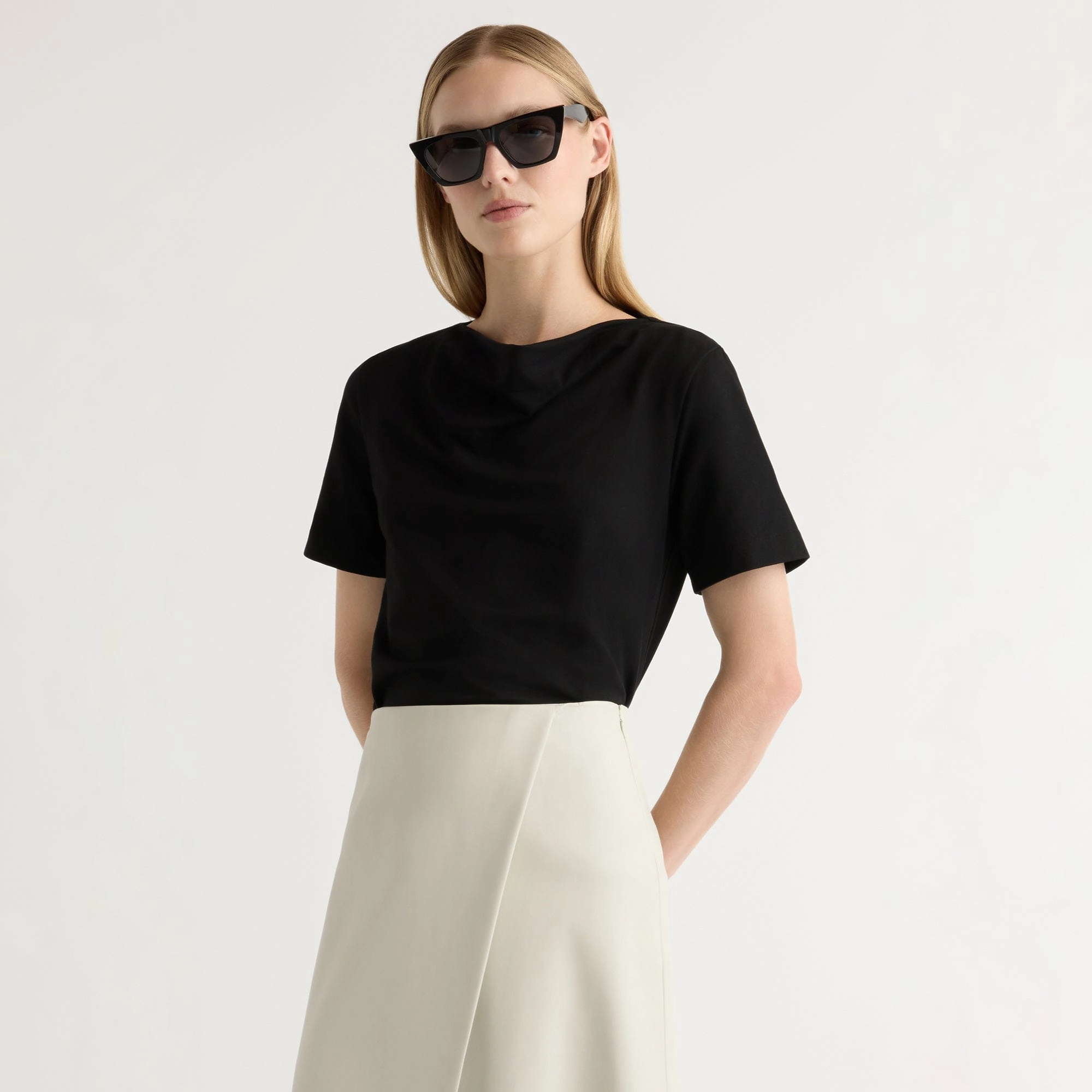 Kendra Organic Cotton Cowl-Neck Tee Petal Sleeve Architecture