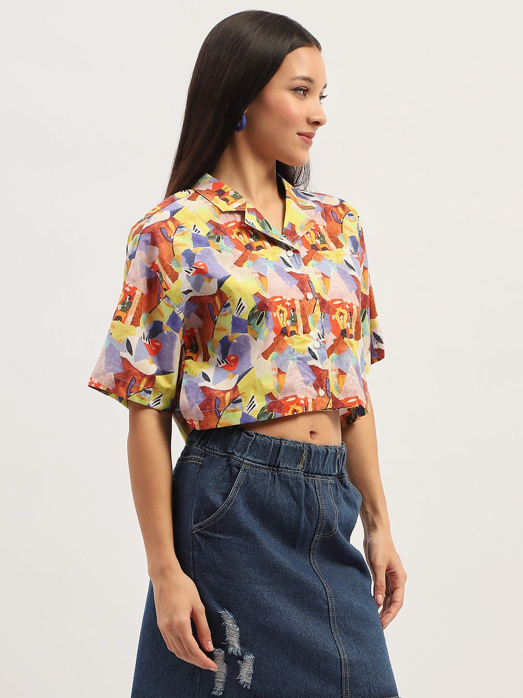 Madame Graphic Print Cotton Purple Cropped Shirt networking event