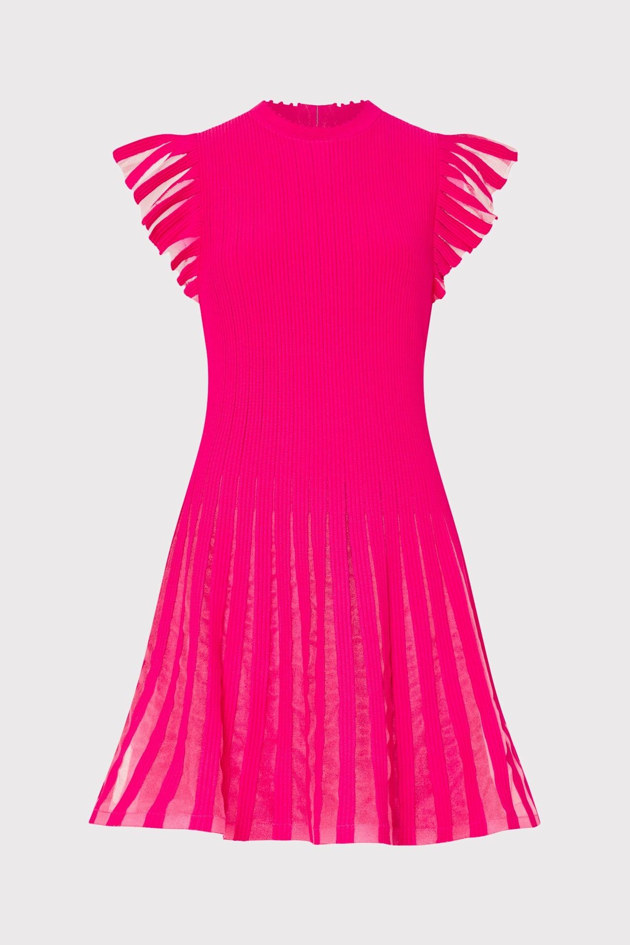 Anti Pilling Technology Layered Texture Sheer Flutter Sleeve Knit Mini Dress