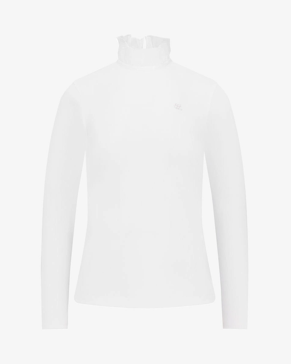 Quick Access Zipper PreShrunk Fabric Ruffle high neck cooling inner t-shirt - White