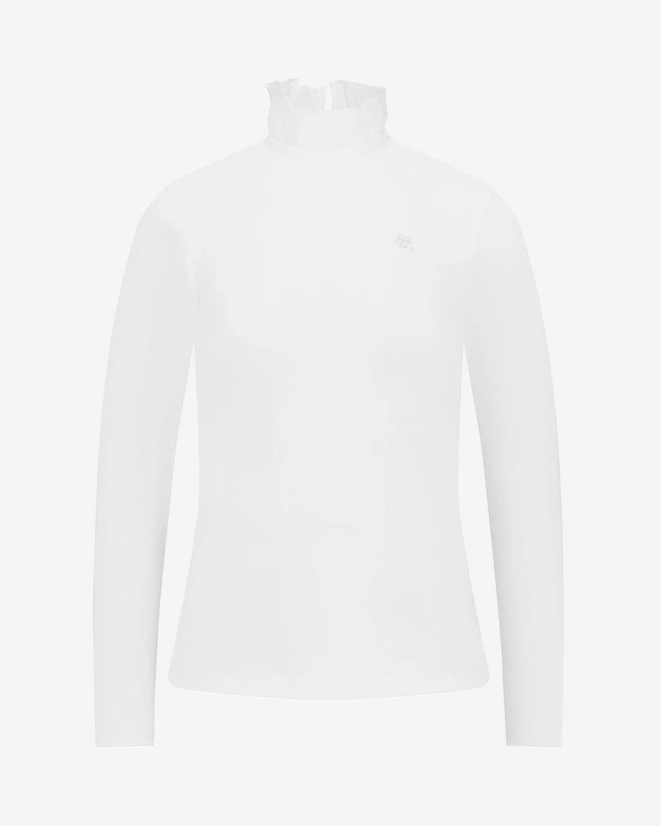 DurableDoubleLayeredHem Ruffle high neck cooling inner t-shirt - White