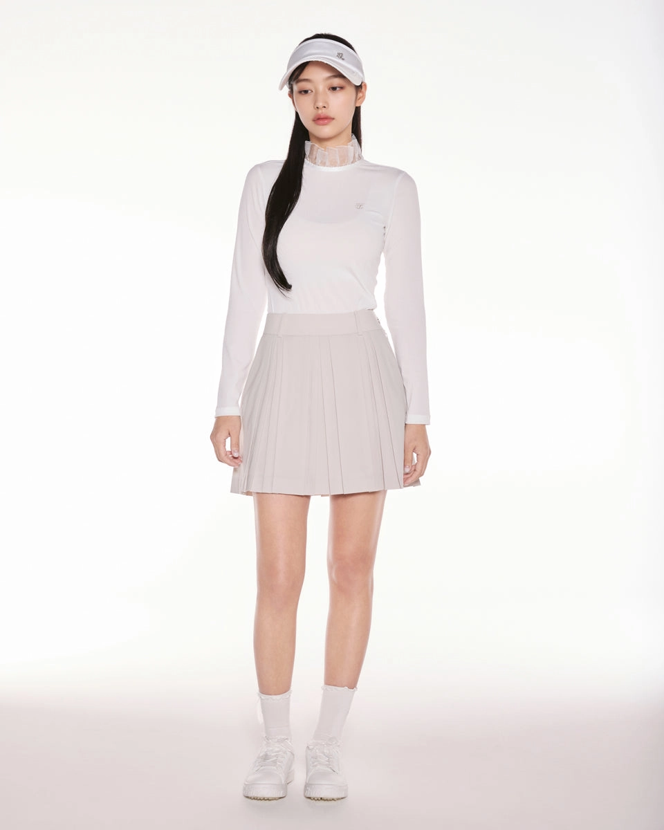 Ruffle high neck cooling inner t-shirt - White Airflow Mesh Lining Self Fabric Tie Closure