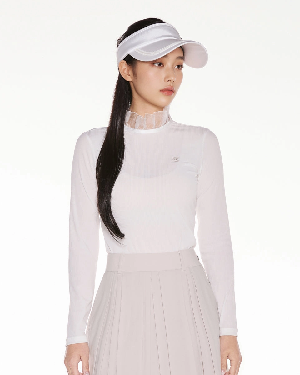 Subtle Texture Weave Ruffle high neck cooling inner t-shirt - White