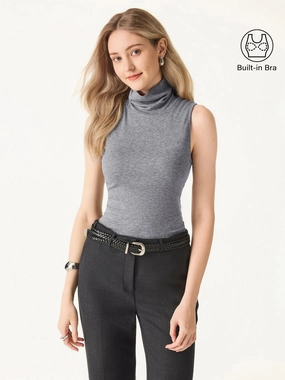 Lyocell Cashmere Sleeveless Turtleneck Brami Durable Hem Stitching