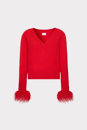 Feather Cuff V-Neck Sweater Low Maintenance