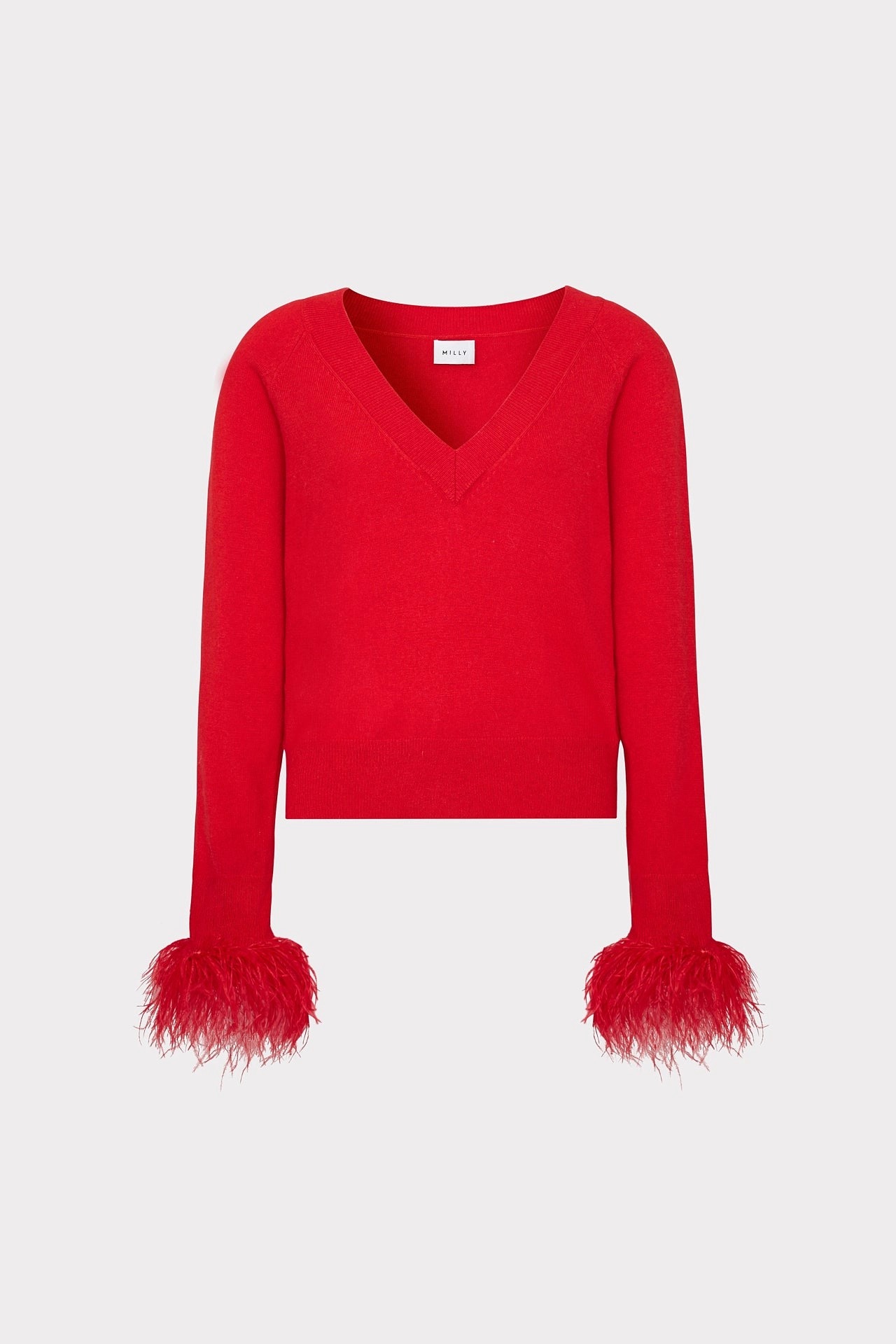 Simple Layered Feather Cuff V-Neck Sweater