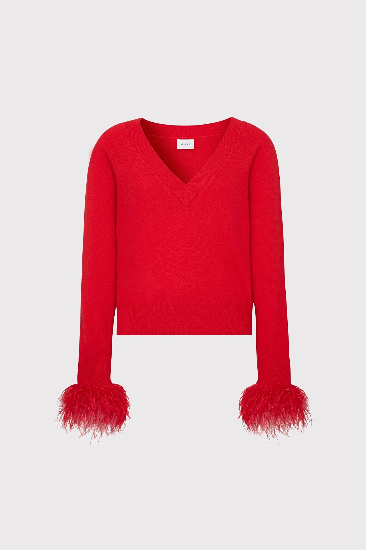 Layered Knit Design MoistureWicking Feather Cuff V-Neck Sweater