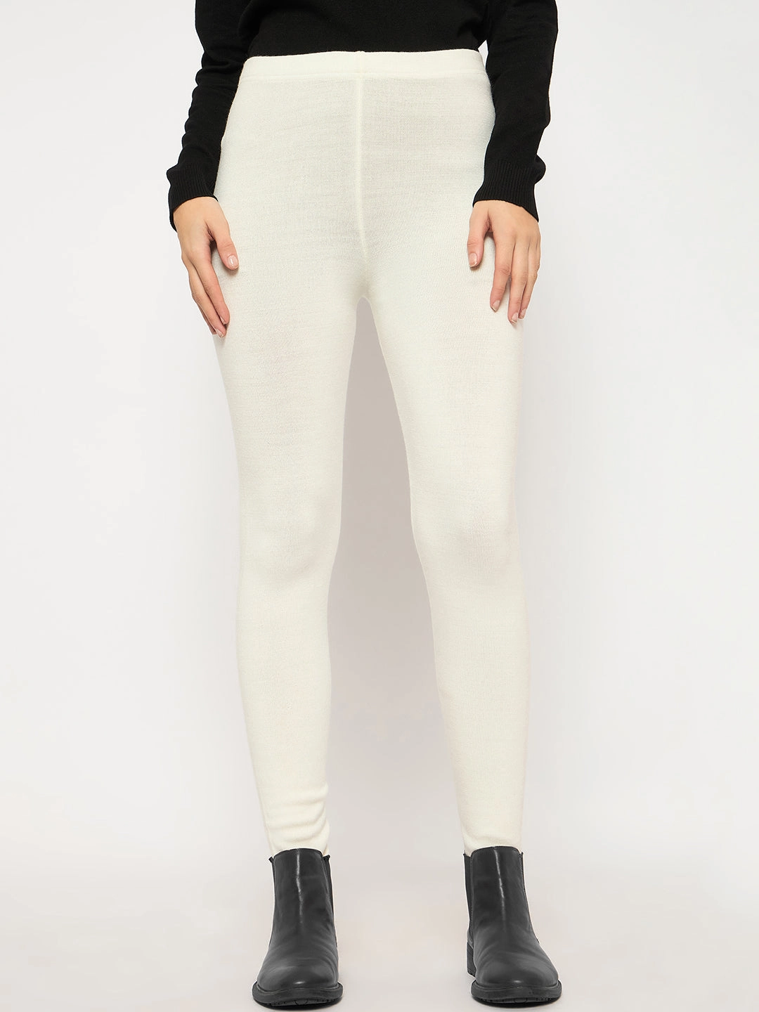 Layered Collar Structure TaglessComfort Madame Skinny Fit Solid Off White Tights