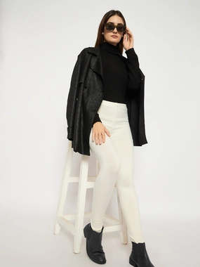 Madame Skinny Fit Solid Off White Tights Bonded Seam Technique Two Tone Weave