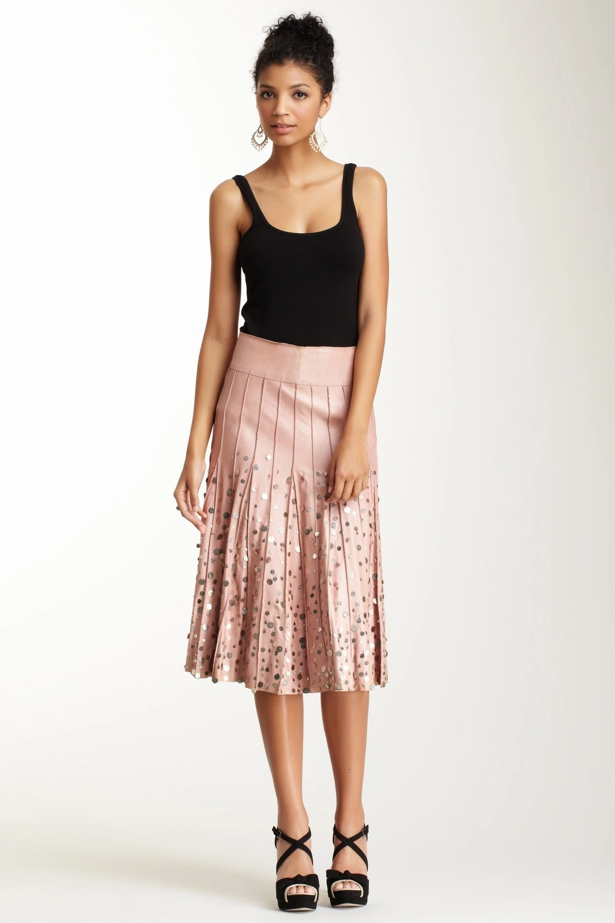 Fashion Week Ready Seamless Finish Antiqued Goat Leather Multi Panel Skirt - Blush Pink
