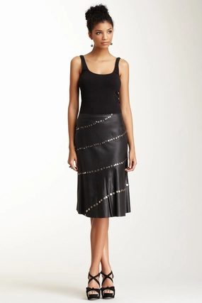 Maxi length Antiqued Goat Leather Swirly Skirt - Black