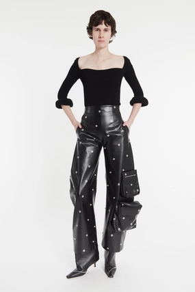 NoSlip Grip MoistureWicking Material Knit Top With Square Decollete And Doughnut Sleeves Black