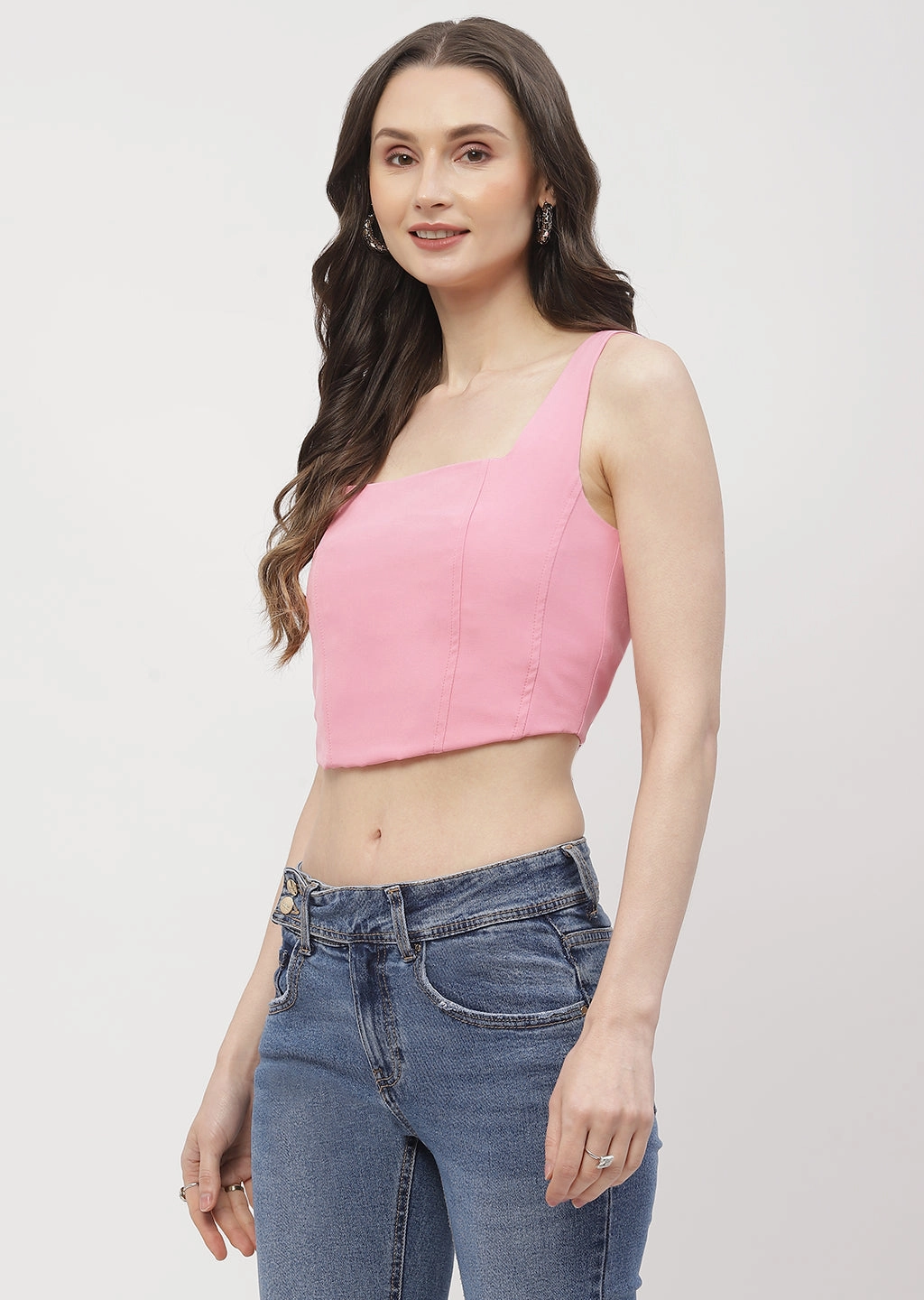 Madame Solid Pink Corset Style Top ReinforcedShoulders