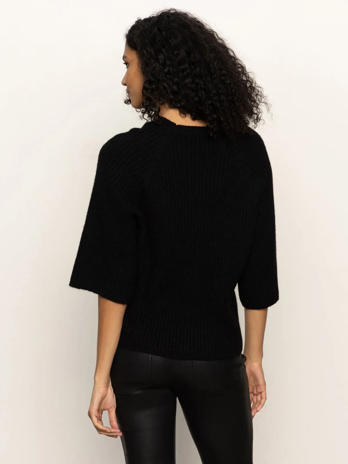 Ribbed Sweater Tee Black Adjustable drawstring