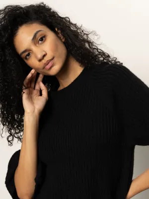 Smooth Interior Lining Ribbed Sweater Tee Black