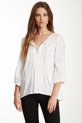 WaterRepellent Coating Zero Waste Cut Pattern Cotton Lacy Tunic Top - White