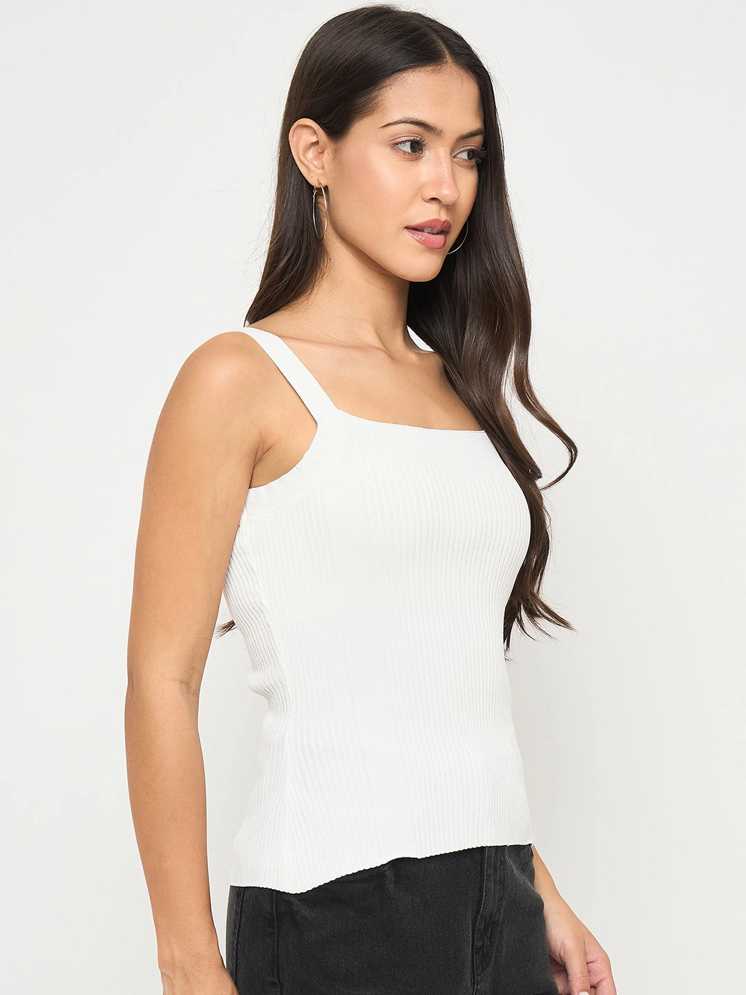 BioBased Fiber Madame Ribbed Sleeveless White Knitted Top
