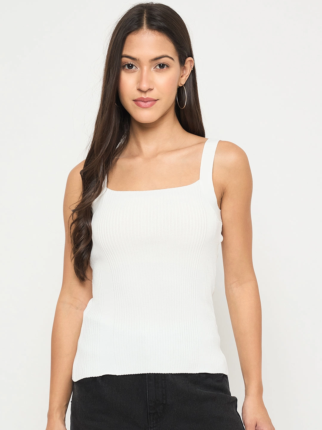 UltraSoftLining Water Repellent Coating Madame Ribbed Sleeveless White Knitted Top