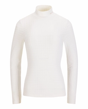 Houndstooth Jacquard High Neck T-Shirt - Ivory NonScratchyLining