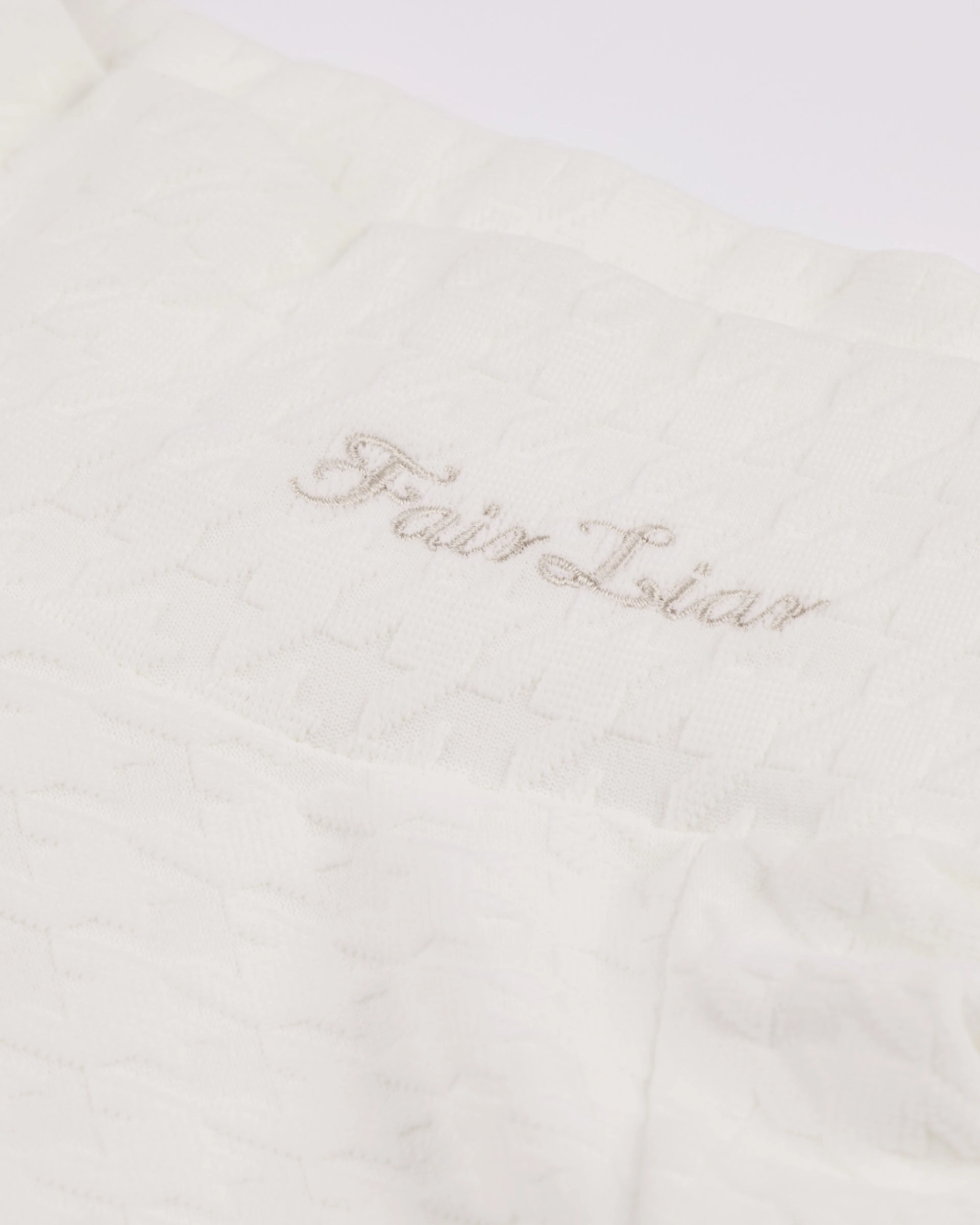 FlexibleElasticatedEdging ButtonFront Houndstooth Jacquard High Neck T-Shirt - Ivory