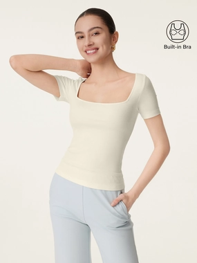 Silicone Print Detail Square Neck Short Sleeve Cotton New Airy Brami