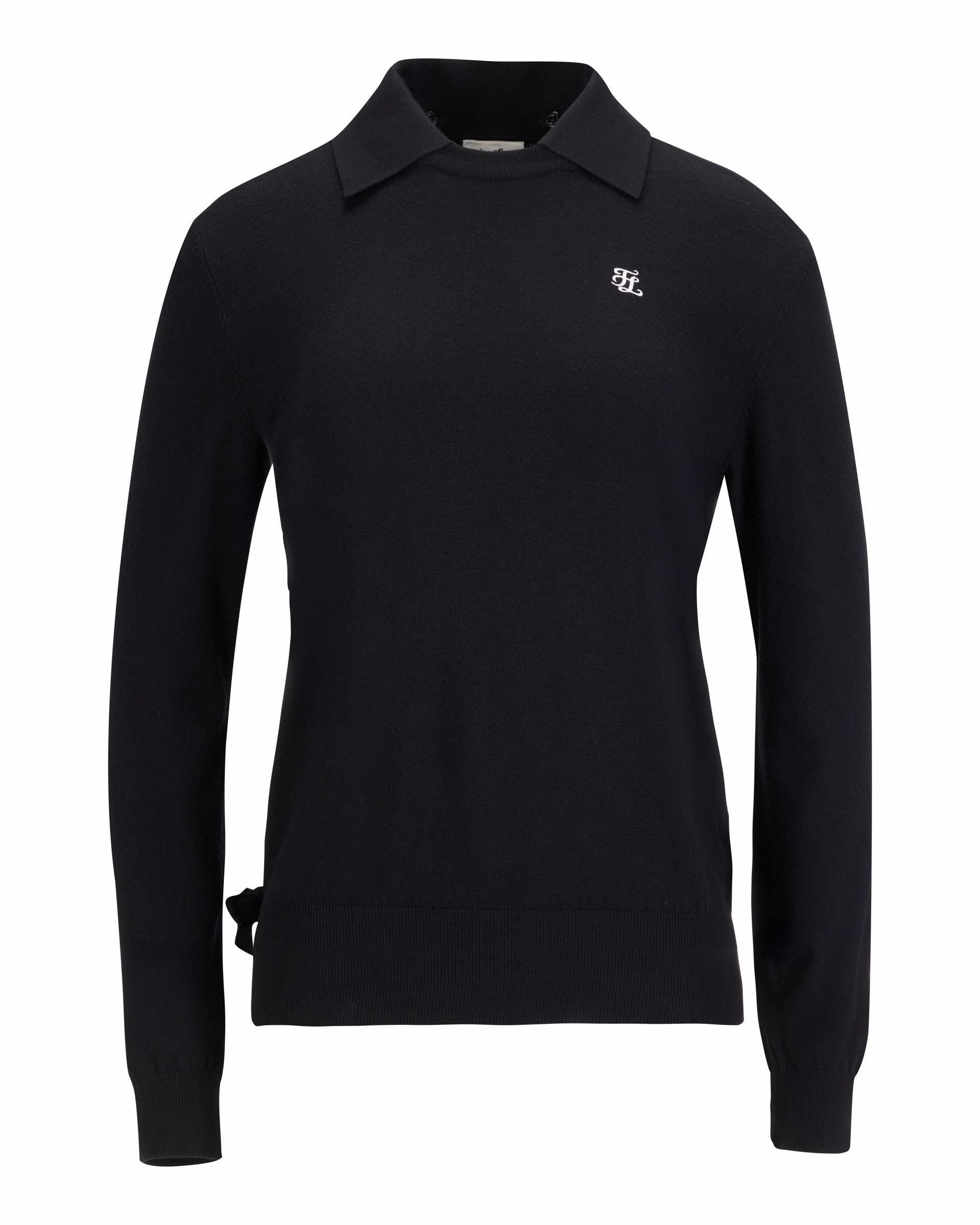 Smooth Zipper Integration Fair Liar Detachable Collar Ribbon knit - Black