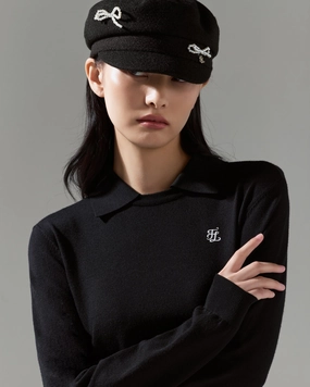 Fair Liar Detachable Collar Ribbon knit - Black Flexible Design Relaxed Blouse