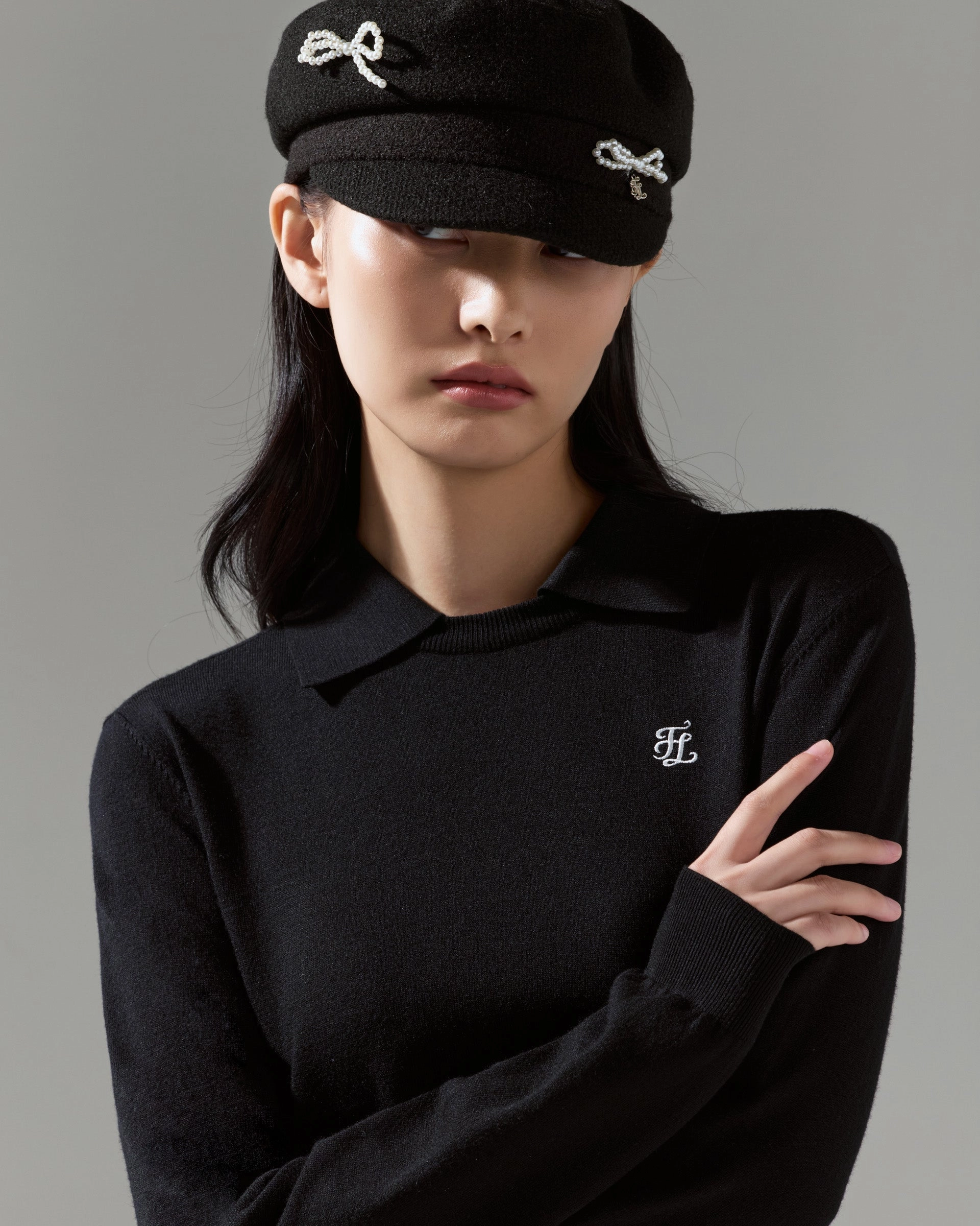 Fair Liar Detachable Collar Ribbon knit - Black Flexible Design Relaxed Blouse