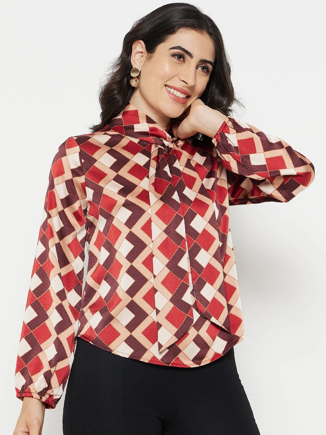 Lightweight Jacket Madame Camel Tie-Up Neck Top