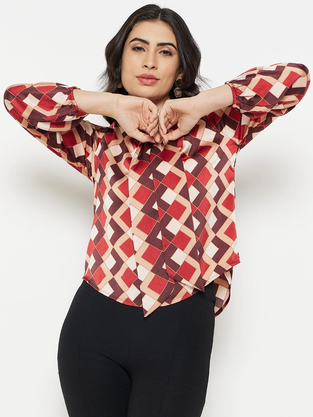 WaterResistantCoating Airflow Mesh Lining Madame Camel Tie-Up Neck Top