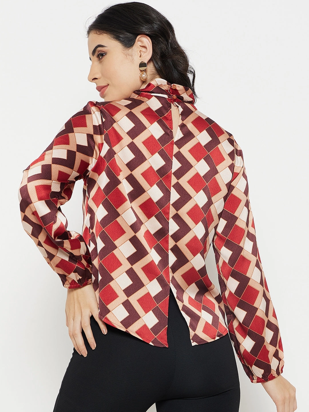 Madame Camel Tie-Up Neck Top VentedBack Durable Reinforced Shoulders