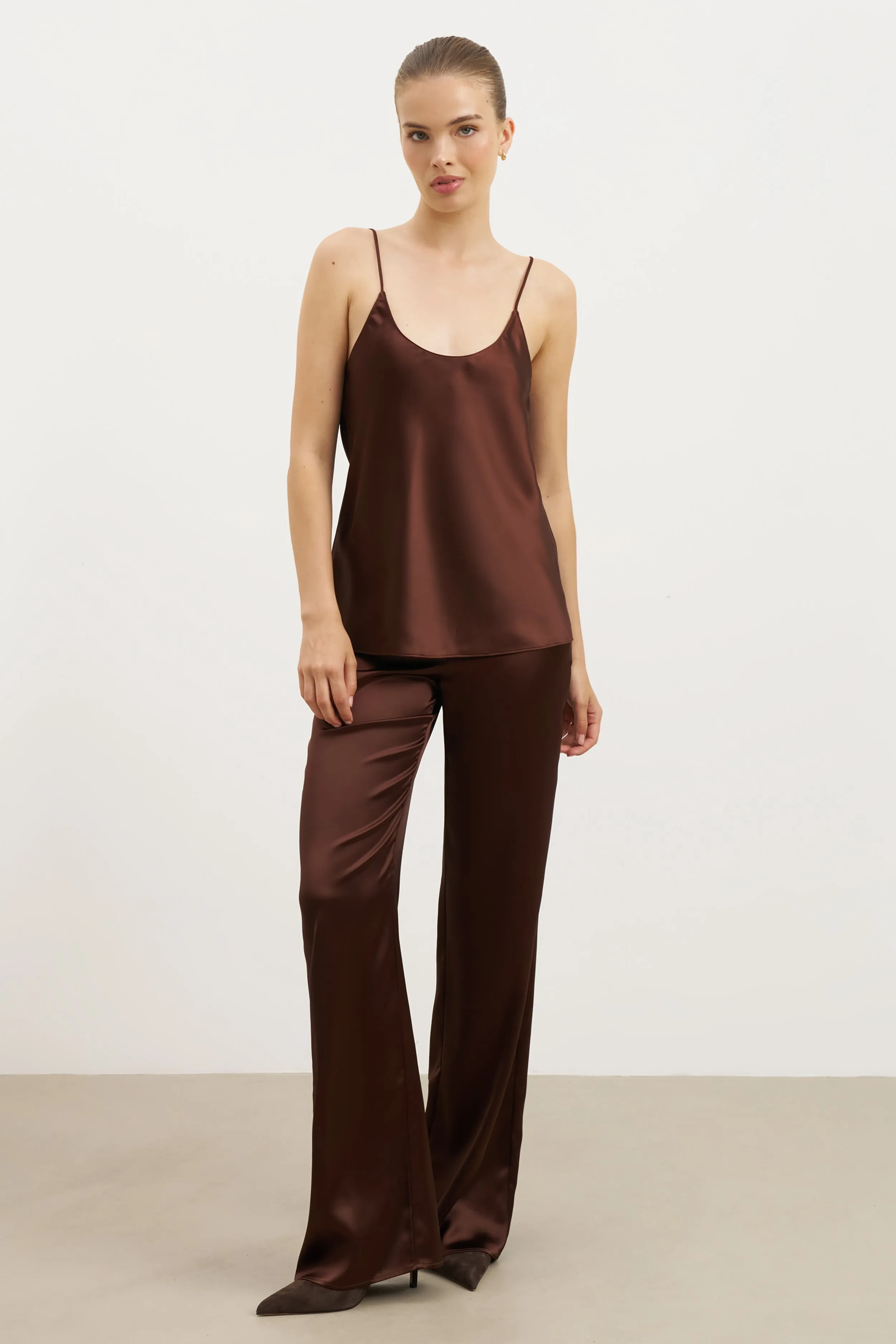 OdorResistantTreatment Loose cut Satin Scoop Neck Camisole - Carob