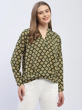 Bonded Hemline Madame Geometric Print Mustard Yellow Regular Top