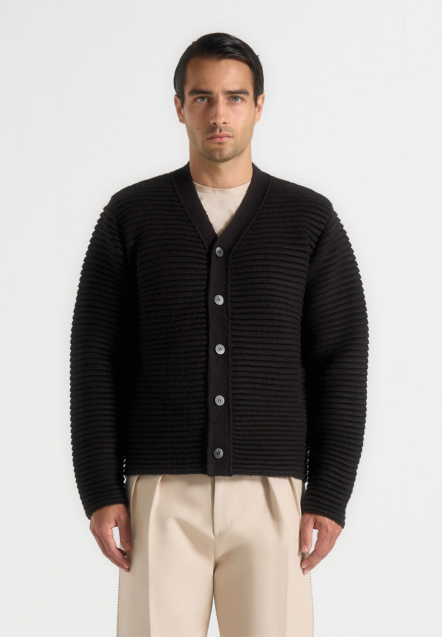 Simple Layered QuickFabric Recovery Anton - Ribbed Knit Cardigan - Black