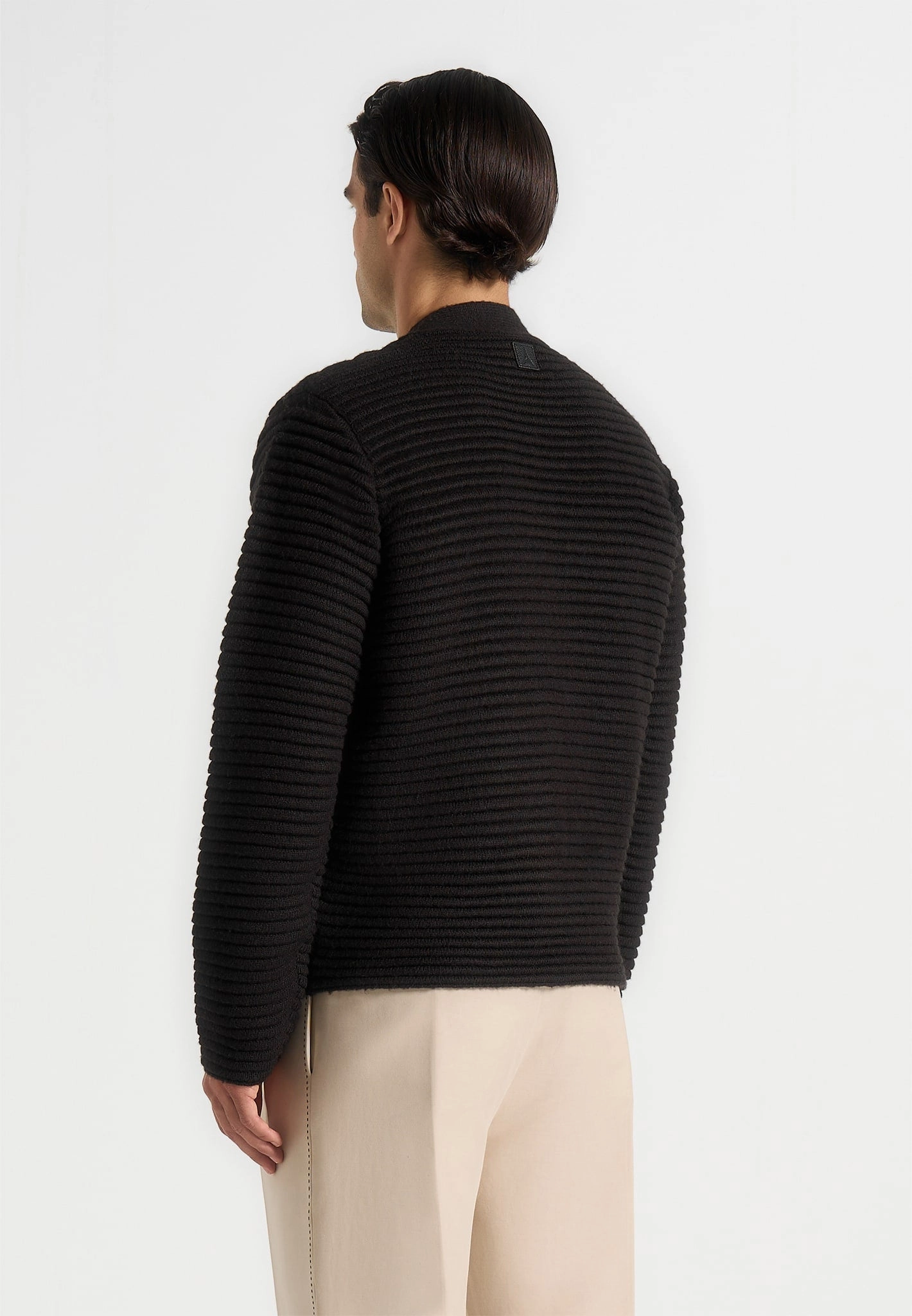 Merino Wool Anton - Ribbed Knit Cardigan - Black