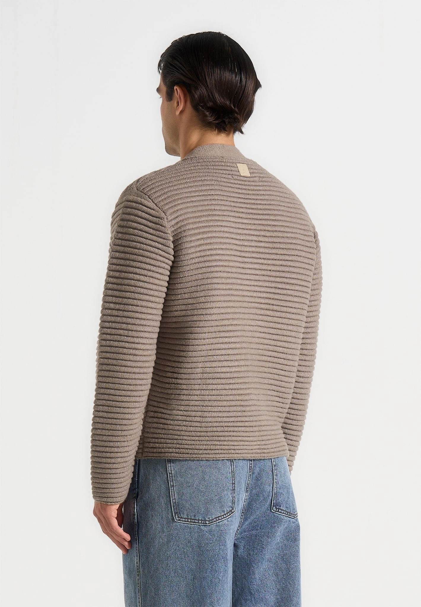 Anton - Ribbed Knit Cardigan - Taupe Simple Silhouette