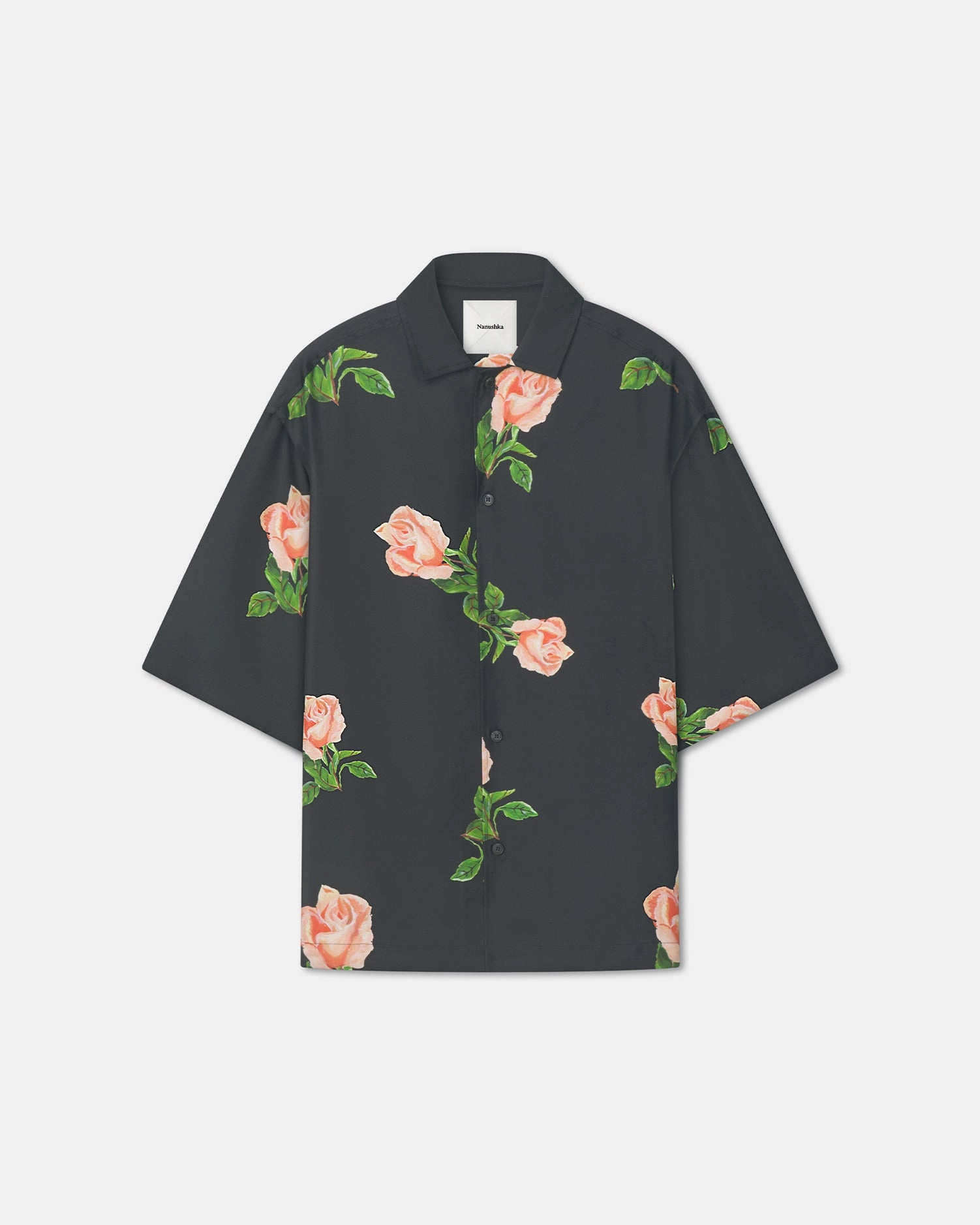 Ergonomic Fit Design Flatlock Seam Anwel - Printed Silk Twill Shirt - Black/Roses