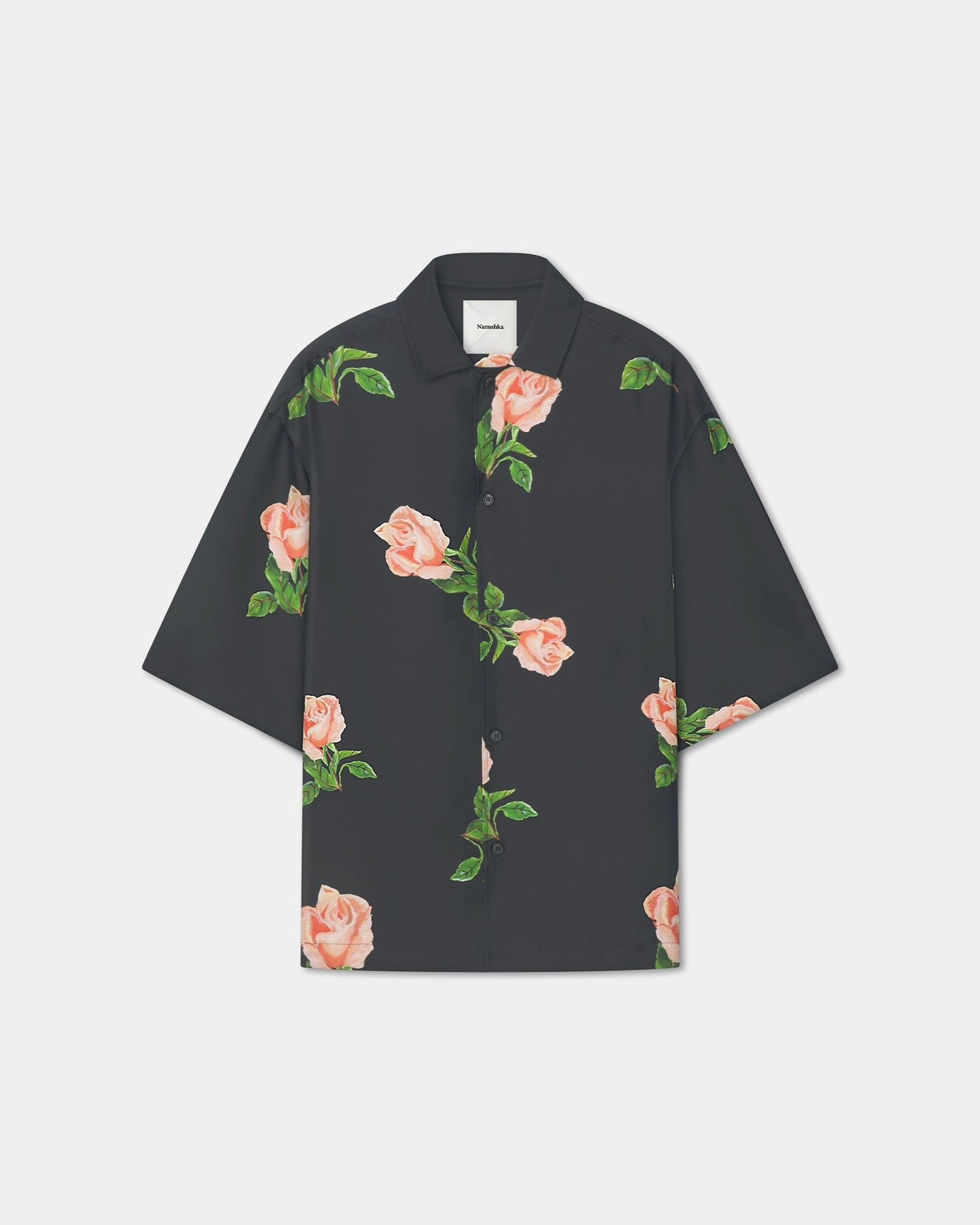 Everyday Comfort Fit Non Restrictive Armhole Cut Anwel - Printed Silk Twill Shirt - Black/Roses