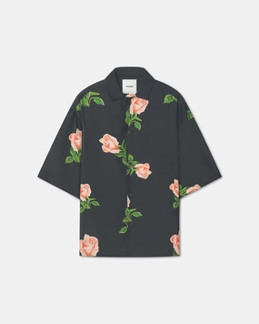 Ergonomic Fit Design Flatlock Seam Anwel - Printed Silk Twill Shirt - Black/Roses