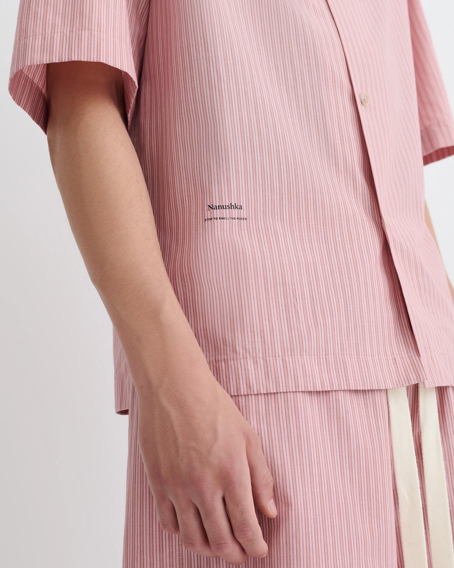 Anwel - Striped Shirt - Pink Self Fabric Tie