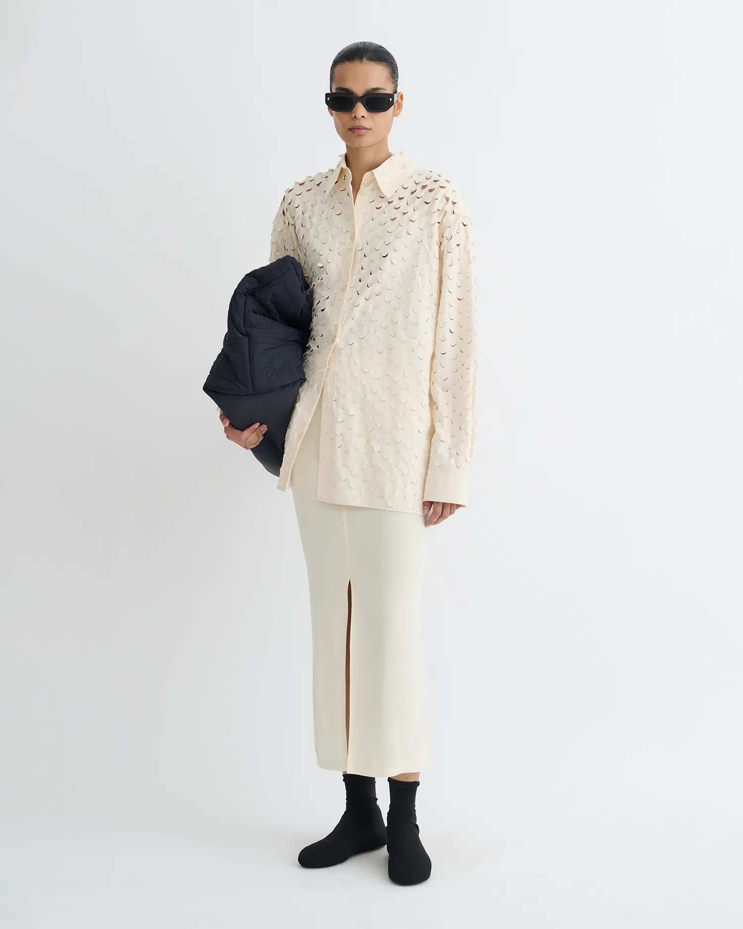 hiking apparel Aphea - Laser Cut Heavy Poplin Shirt - Creme