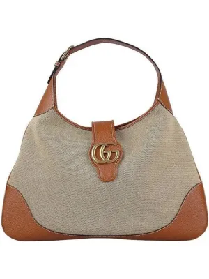 Aphrodite Large Canvas Shoulder Bag Beige Brown