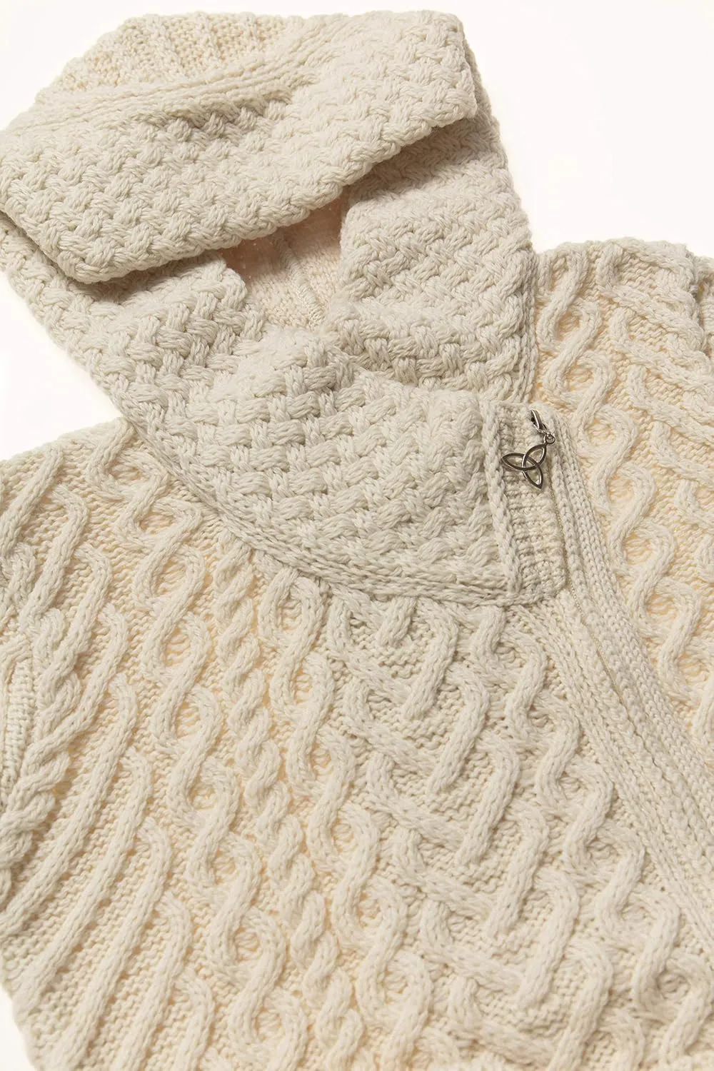 Aran Crafts Women's Cable Knit Comfortable Side Zip Hoodie (100% Merino Wool)