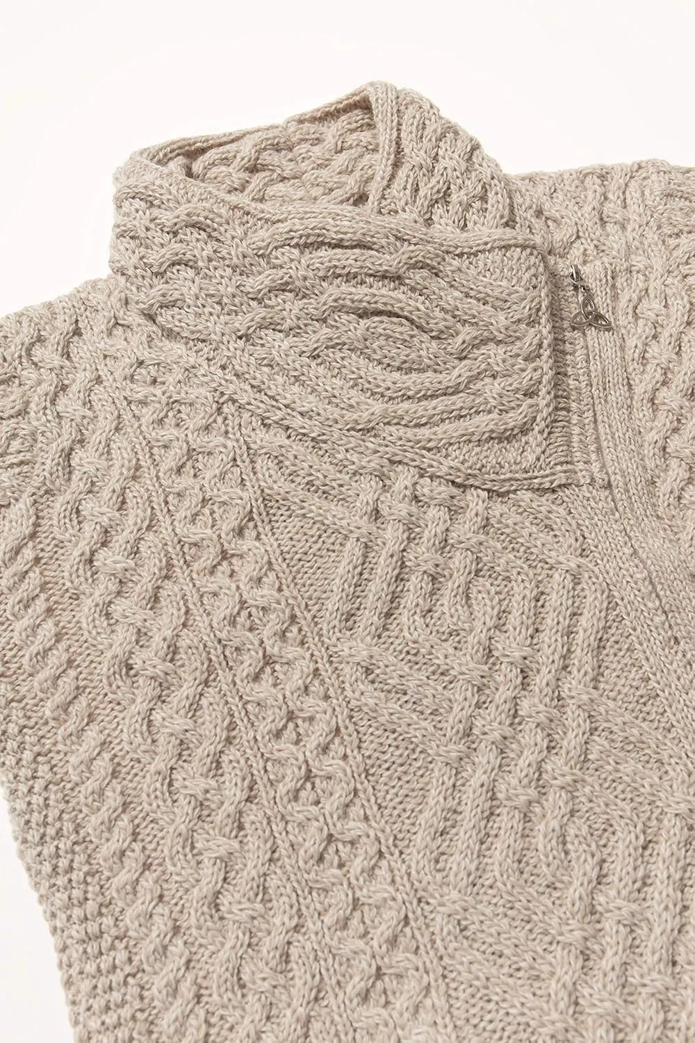 Aran Crafts Women's Irish Cable Knitted Wool Side Zip Cardigan (100% Merino Wool)