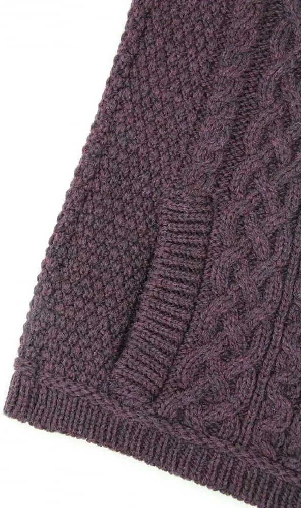 Aran Crafts Women's Irish Cable Knitted Wool Side Zip Cardigan (100% Merino Wool)