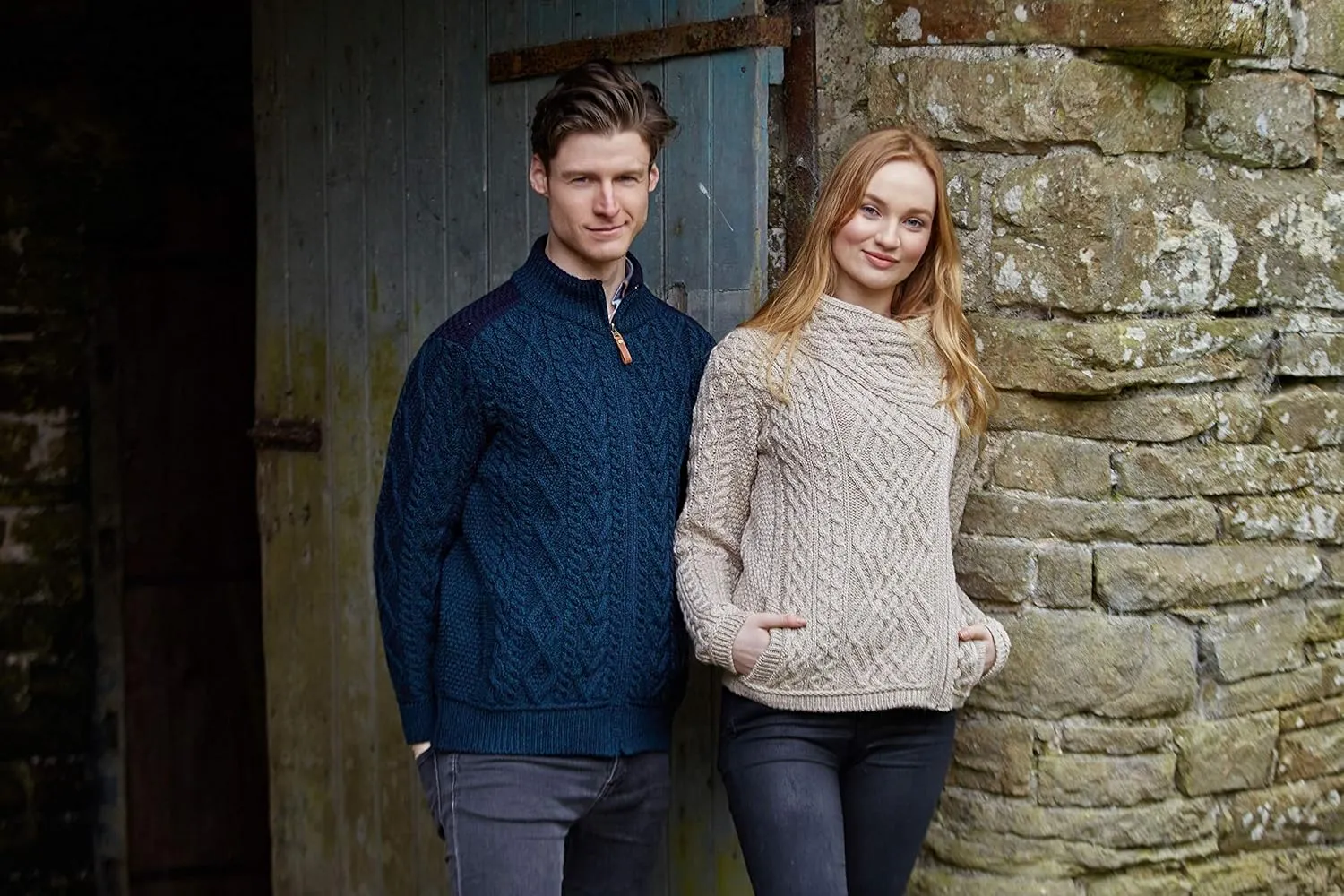 Aran Crafts Women's Irish Cable Knitted Wool Side Zip Cardigan (100% Merino Wool)