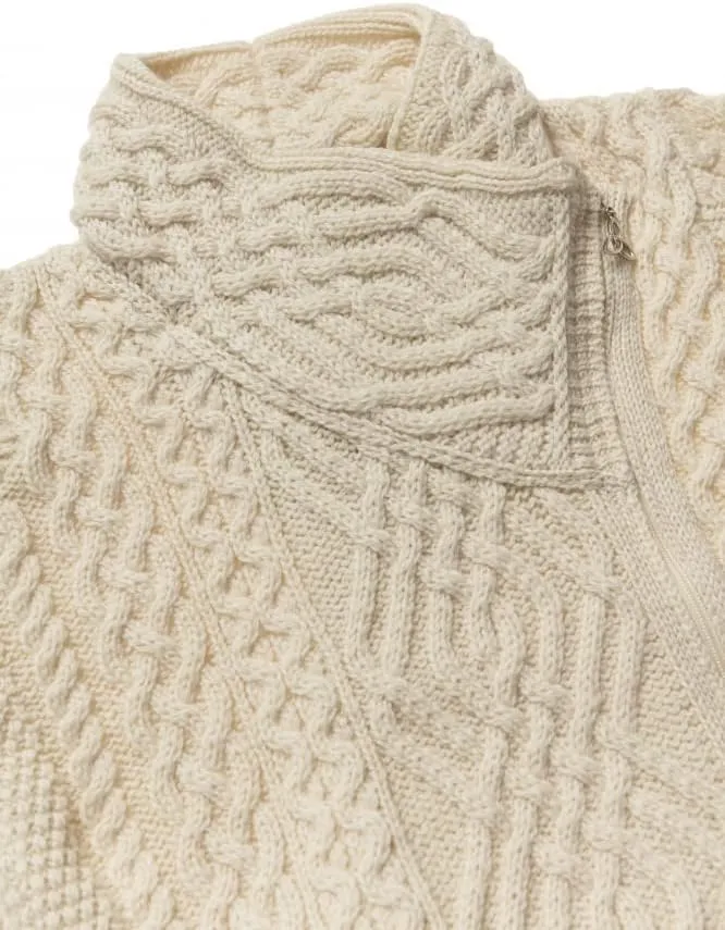 Aran Crafts Women's Irish Cable Knitted Wool Side Zip Cardigan (100% Merino Wool)