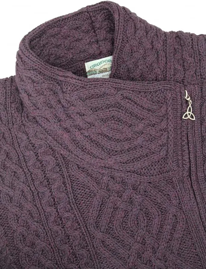 Aran Crafts Women's Irish Cable Knitted Wool Side Zip Cardigan (100% Merino Wool)