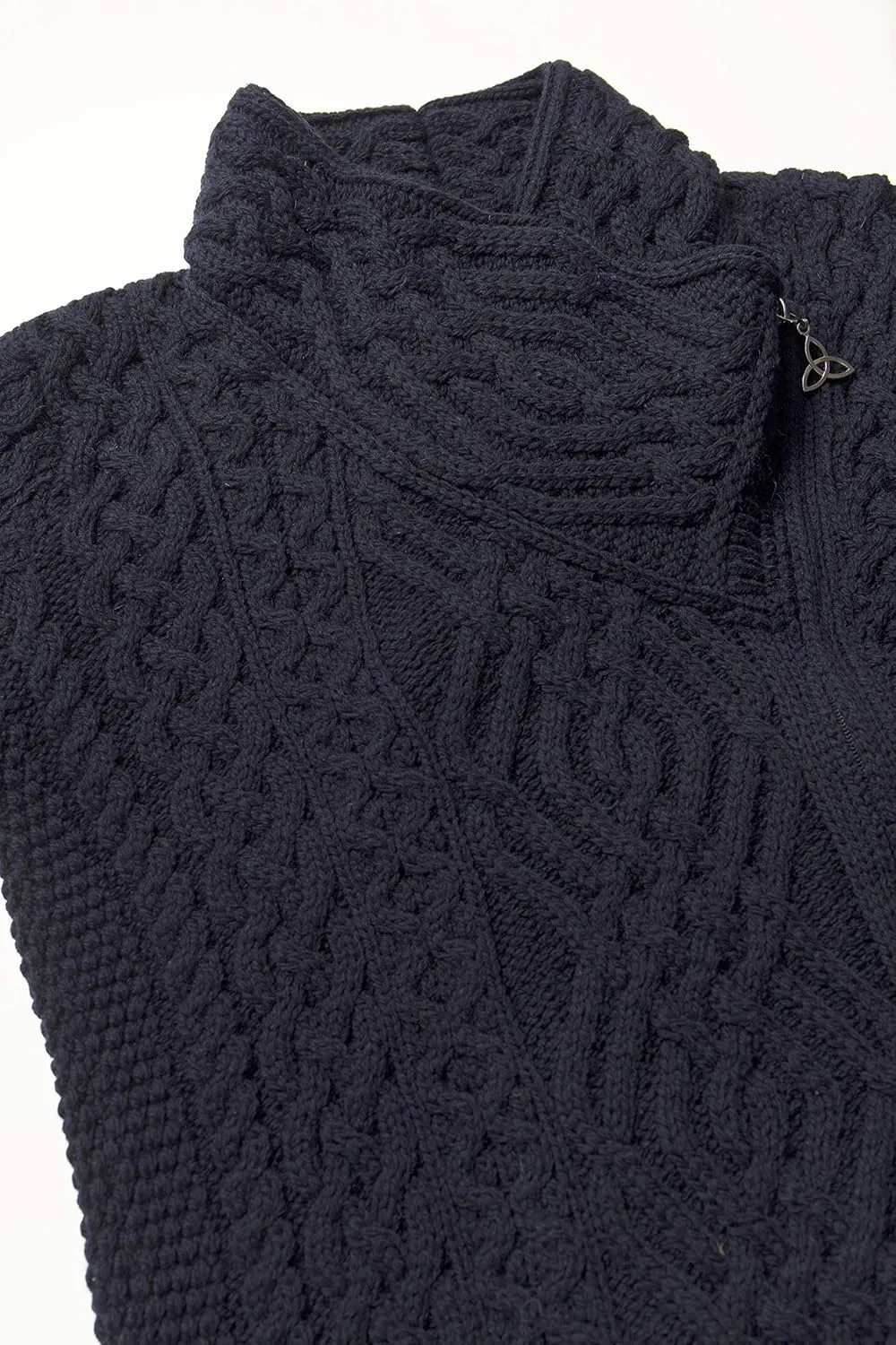 Aran Crafts Women's Irish Cable Knitted Wool Side Zip Cardigan (100% Merino Wool)