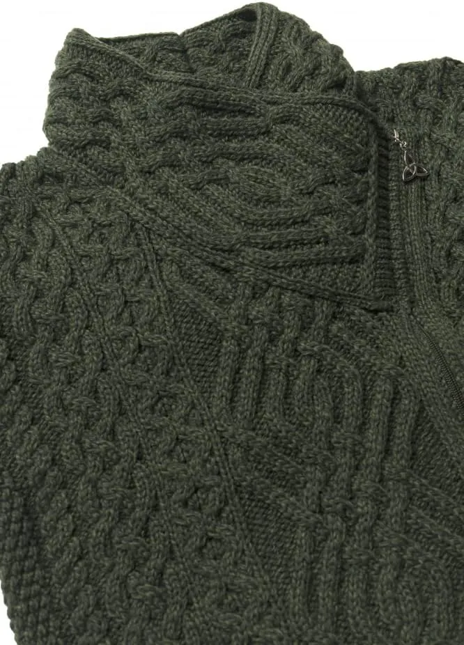 Aran Crafts Women's Irish Cable Knitted Wool Side Zip Cardigan (100% Merino Wool)